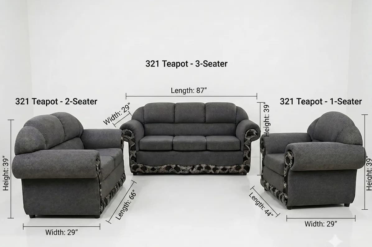 Measurements for 3-2-1 Teapot Sofa Set